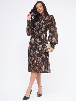 Kibo - Womens Georgette Floral Button Down Shirt Dress