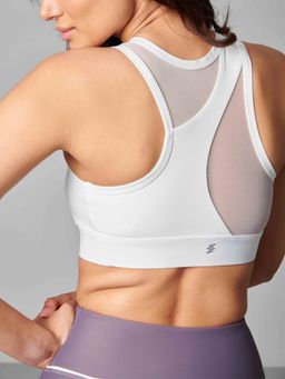 Strongr.Athleisure - Women Offwhite Racerback Mesh Sports Bra