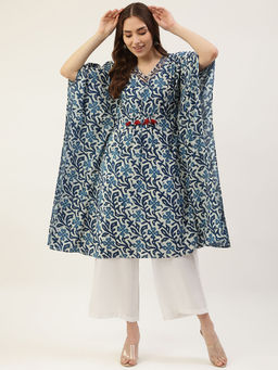 FIORRA - Women Cotton Blue Printed Kaftan