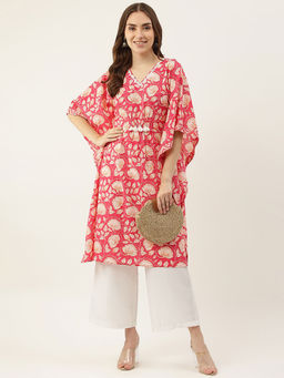 FIORRA - Women Cotton Red Floral Printed Kaftan