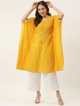 FIORRA - Women Cotton Yellow Printed Kaftan