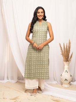 FIORRA - Women Cotton Green Printed Kurta
