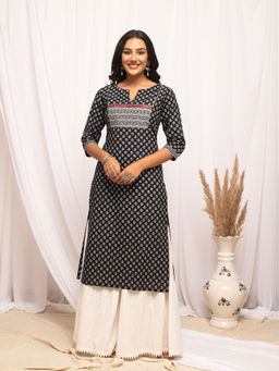 FIORRA - Women Cotton Black Printed Kurta