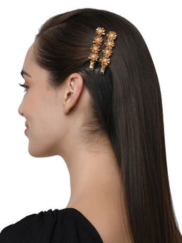 Accessorize London - Women's Gold Floral Hair Clips (pack of 2)