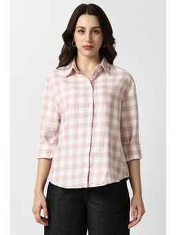 Van Heusen - Women Pink Check Long Sleeves Casual Shirt