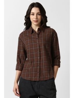 Van Heusen - Women Brown Check Long Sleeves Casual Shirt
