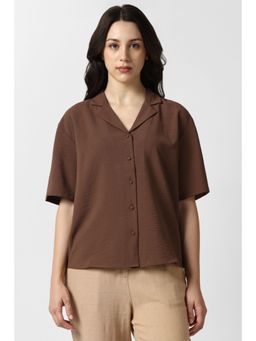Van Heusen - Women Brown Solid Short Sleeves Casual Shirt
