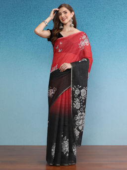 Silk Land - Black Cotton Zari Tissue Printed Saree with Unstitched Blouse