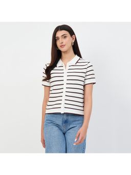 Madame - White Stripes Cotton Polo Knit Shirt