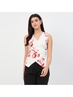 Madame - Off White Printed Surplice Vest Top