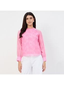 Madame - Pink Embroidered Bishop Sleeve Viscose Top