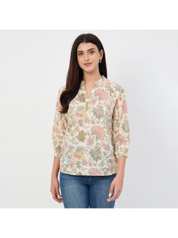 Madame - Beige Printed Cotton Blend Top