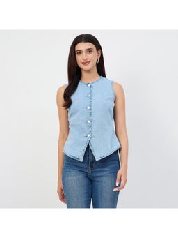 Madame - Ice Blue Cotton Vest Top