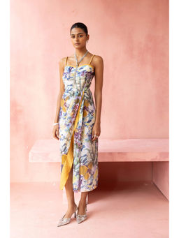 Pallavi Agarwal - Multicolor Twin Bloom Midi Drape Dress