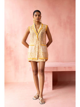 Pallavi Agarwal - Yellow Bloom Blazer and Skorts Set