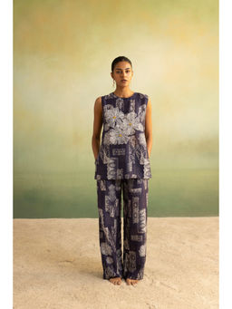 Pallavi Agarwal - Navy Blue Printed Jade Co-ord Set