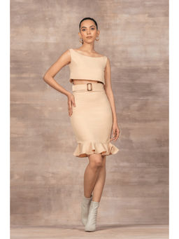 ETE - Zoe Beige Crepe Solid Top and Skirt Set