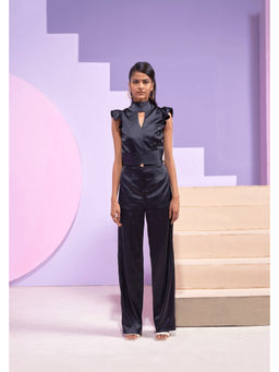 ETE - Zeta Black Solid Satin High Neck Co-ord Set