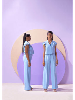 ETE - Viola Blue Solid Polyester V-Neck Co-ord Set