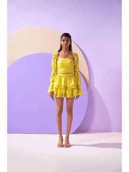 ETE - Linda Yellow Cotton Solid Top and Skirt Set