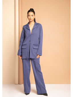 ETE - Theo Blue Polyester Solid Notched Lapel Co-ord Set
