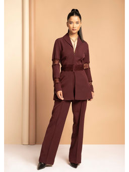 ETE - Ella Wine Polyester Solid Co-ord Set