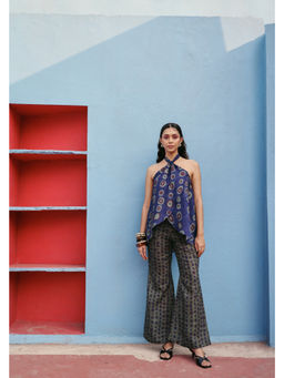 Zip by Payal & Zinal - Women Pebble Pal Silk Navy Blue Sleeveless Top With Pant