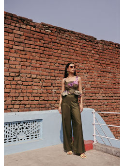 Zip by Payal & Zinal - Women Olive Garden Cotton Multi-Color Sleeveless Top With Pant