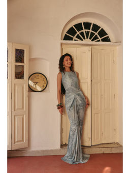 Zip by Payal & Zinal - Women's Cindrella Glam Blue Sleeveless Body Suit With Skirt