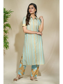 The Home Affair - Mustard Muslin Tri Printed Long Shirt Set