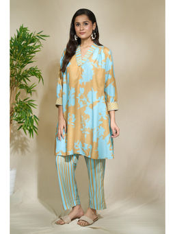 The Home Affair - Mustard Muslin Tri Printed Tunic Set