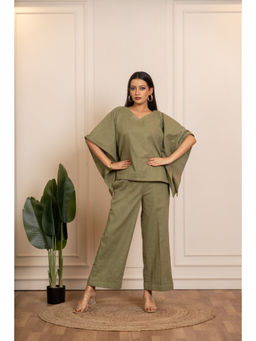 POMCHA - Sukoon Green Cotton Slub Kaftan Style Co_Ord Sets