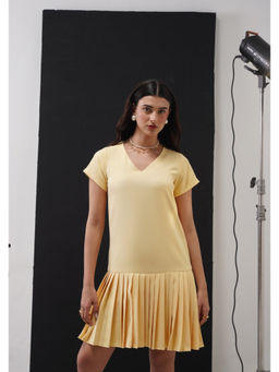 AMOSHI - Angela Pleated Tunic Yellow Mini Dress