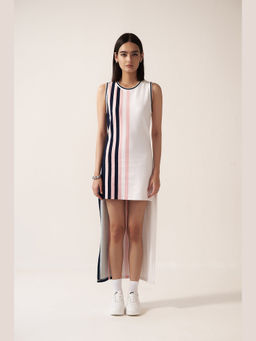 Muvazo - Blush Stripe Sporty Shift White Mini Dress