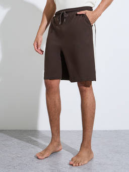 Styli - Men Brown Colorblocked Relaxed Fit T-Shirt & Shorts
