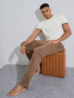 Styli - Men Brown Solid Relaxed Fit Crew-Neck T-Shirt & Pyjama