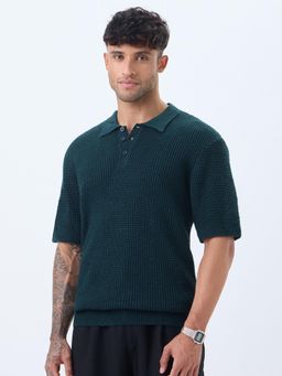The Souled Store - Casual Knit Sweater Blaze Men Textured Polo T-Shirt