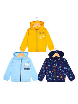 The Mom Store - Combo Of 3 Zipper Jacket With Brushed Fleece- Blue, Navy Blue And Yellow