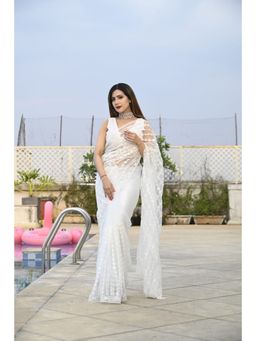 Odette - Designer White Sequins Saree with Unstitched Blouse