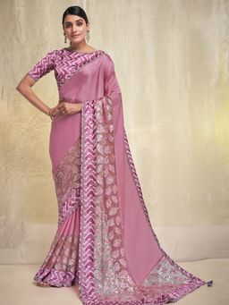 Odette - Pink Poly Georgette Embellished Saree with Unstitched Blouse