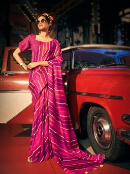 Odette - Purple Silk Blend Printed Saree with Unstitched Blouse