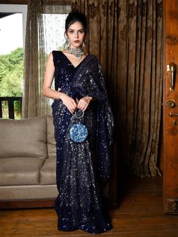 Odette - Dark Blue Heavy Fox Georgette Dual Color Sequins Saree with Unstitched Blouse