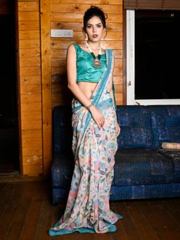 Odette - Multicolor Georgette Digital Print With Sequins Saree with Unstitched Blouse