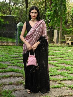 Odette - Black Georgette Sequins Saree with Unstitched Blouse