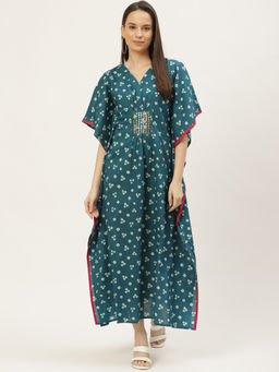 Maaesa - Women Printed Rayon Blue Kaftan
