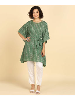 Maaesa - Women Printed Rayon Green Kaftan