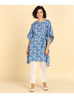 Maaesa - Women Printed Rayon Blue Kaftan