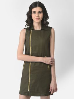 CRIMSOUNE CLUB - Women Olive Green Safari Dress
