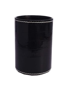 Premsons - Stylish Crocodile Print Round Leather Pen - Pencil Desk Organizer - Black