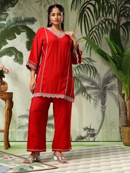 Bani Women - Pulse Size V Neck Embroidered Co-Ord (Set of 2)